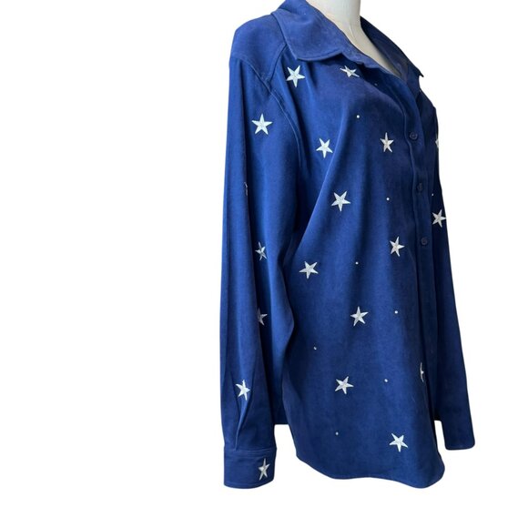 Quacker Factory Star Embellished Navy Button-Up Shirt Size 1X - Picture 5 of 7